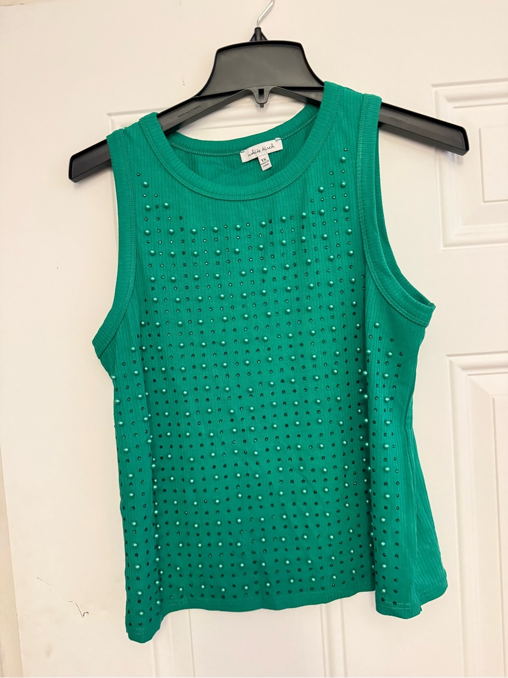 White Birch Sleeveless Green Studded Tank Top - 1X